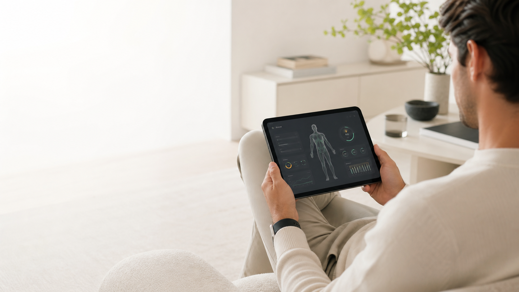 Member reviewing health dashboard on tablet